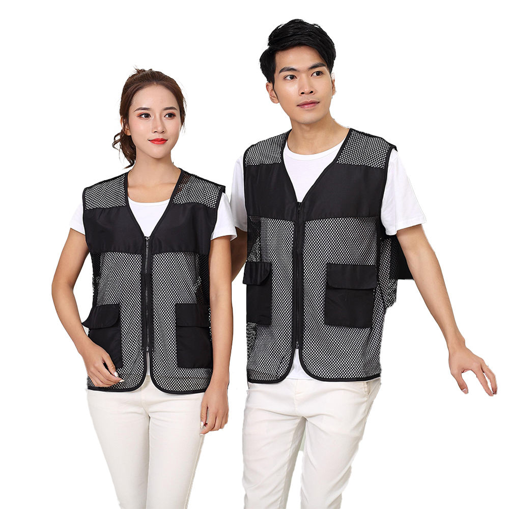 Hestic Sports Wear Customized Black Reflective Safety Vest Company Logo With Pockets Custom Color Fluorescent Visibility Work Class 2 Safety Vest